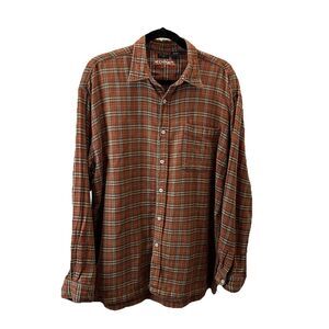 Koman Mens Plaid Orange Button Up Flannel Size XL Workwear Outdoors Long Sleeves